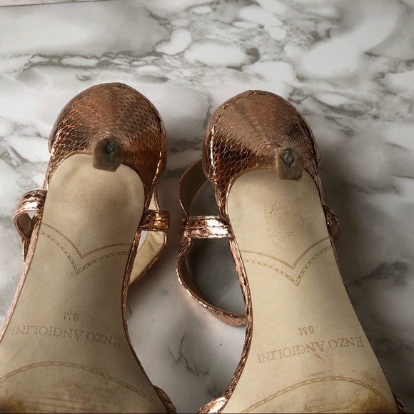 Enzo Angiolini Rose Gold Faux Snake Skin Strappy High Heels - Picture 11 of 15